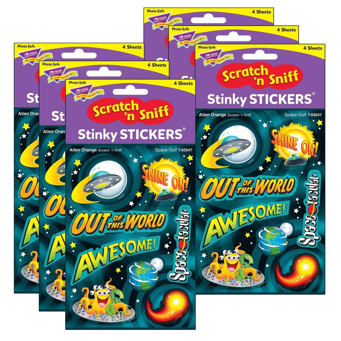 Space Out!/Alien Orange Mixed Shapes Stinky Stickers®, 32 Per Pack, 6 Packs - Loomini