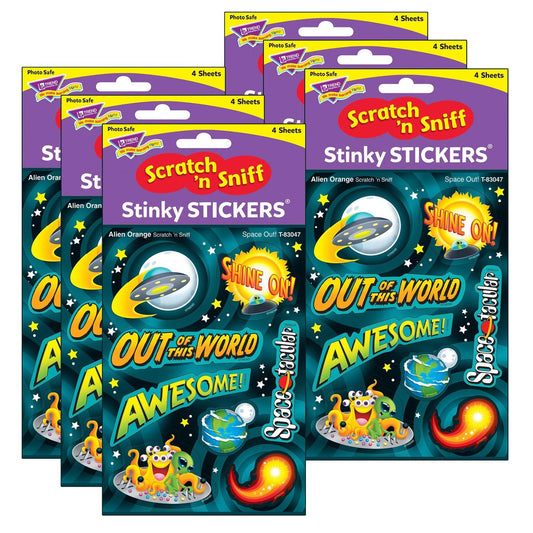 Space Out!/Alien Orange Mixed Shapes Stinky Stickers®, 32 Per Pack, 6 Packs - Loomini