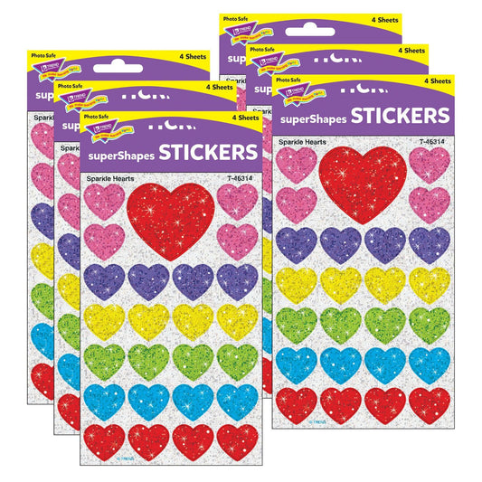 Sparkle Hearts superShapes Stickers-Sparkle, 100 Per Pack, 6 Packs - Loomini