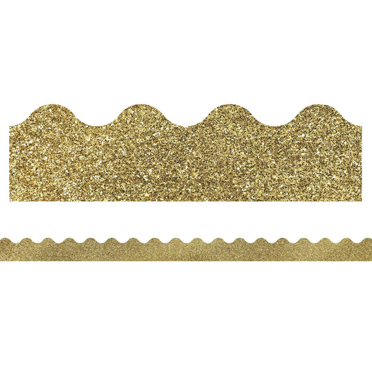 Sparkle + Shine Gold Glitter Scalloped Border, 39 Feet Per Pack, 6 Packs - Loomini