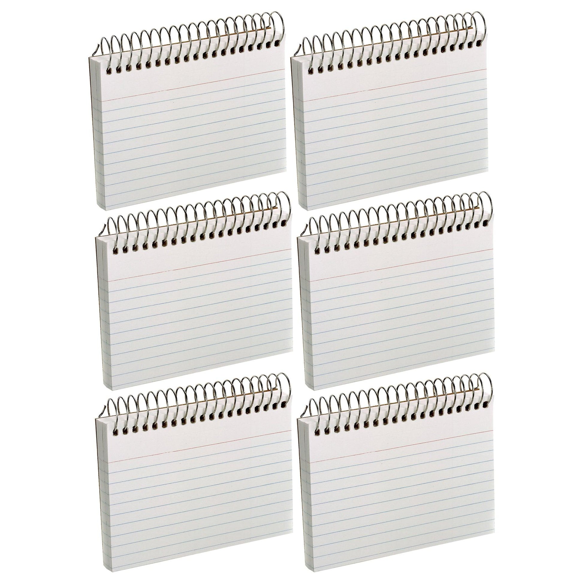 Spiral Index Cards, 3" x 5", White, Ruled, 50 Per Pack, 6 Packs - Loomini