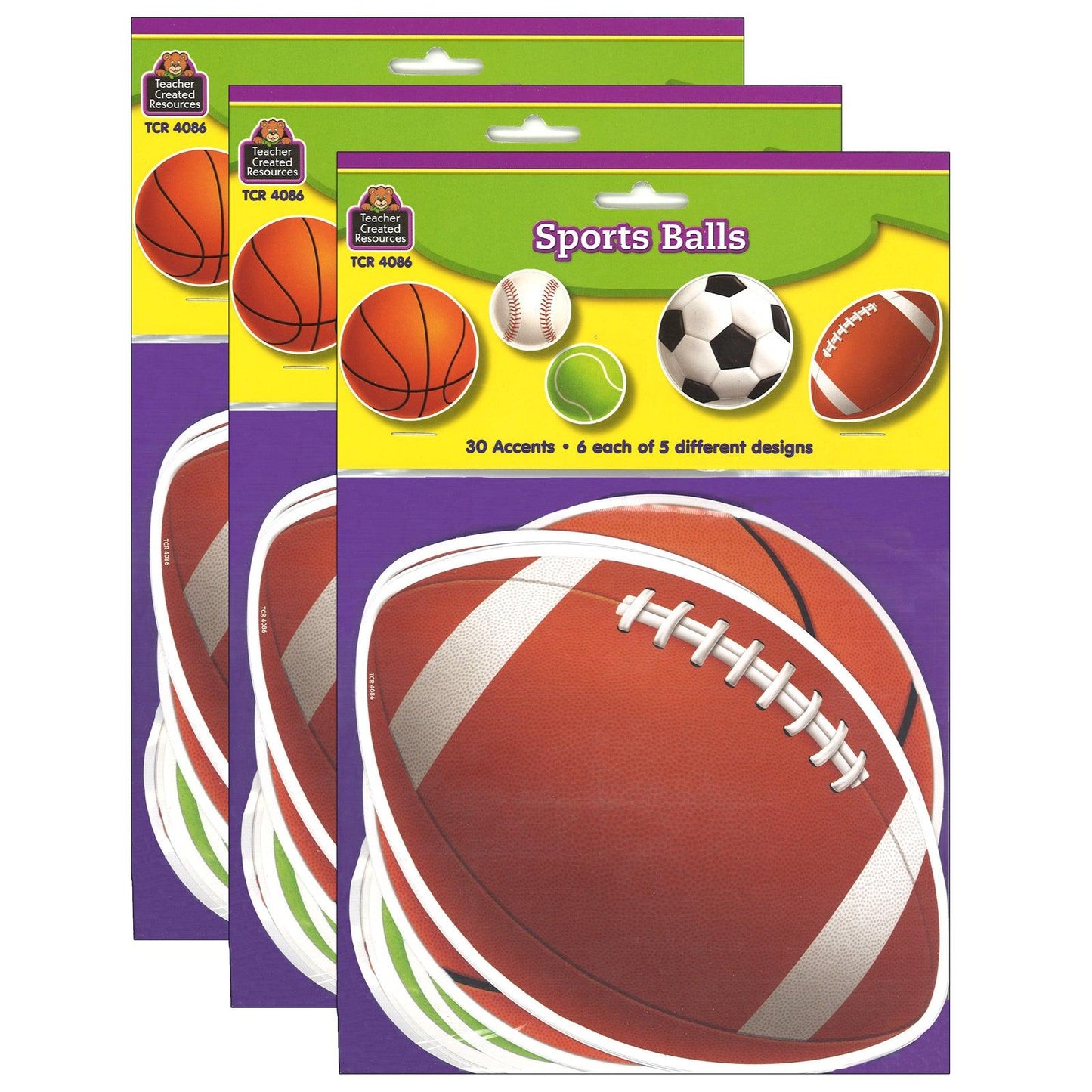 Sports Balls Accents, 30 Per Pack, 3 Packs - Loomini