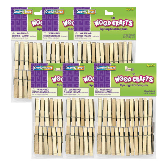 Spring Clothespins, Natural, Extra-Large, 3-3/8", 50 Per Pack, 6 Packs - Loomini