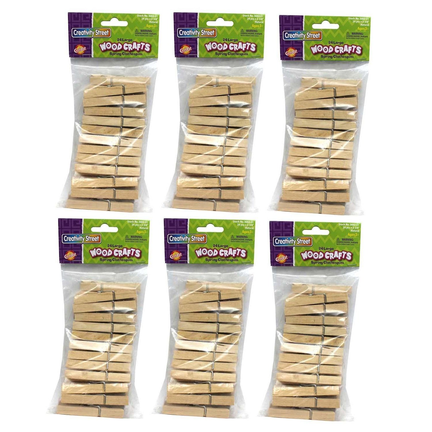 Spring Clothespins, Natural, Large, 2.75", 24 Per Pack, 6 Packs - Loomini