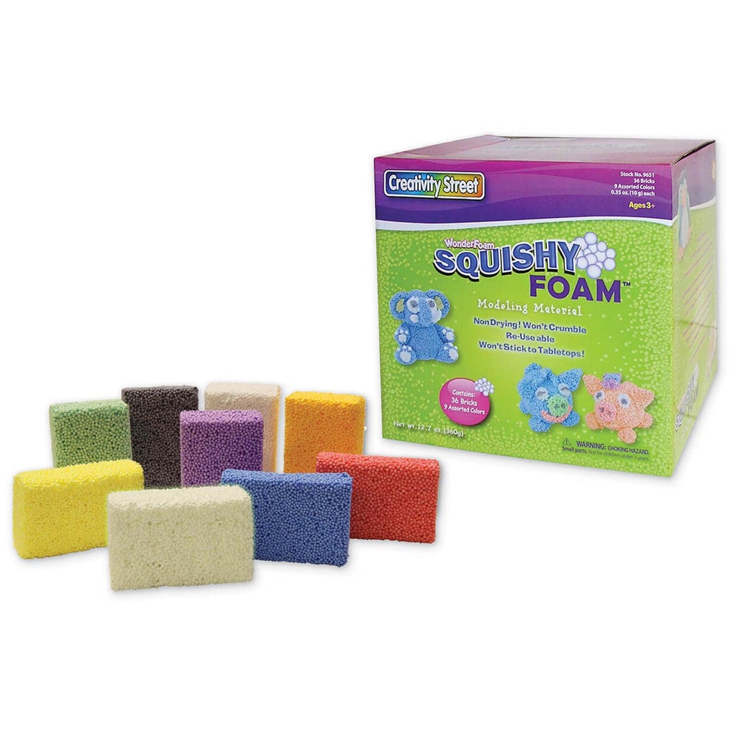 Squishy Foam®, 9 Assorted Colors, 0.35 oz. Per Piece, 36 Pieces - Loomini