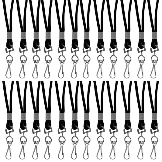 Standard Lanyard, Black, Swivel Hook, Pack of 24 - Loomini