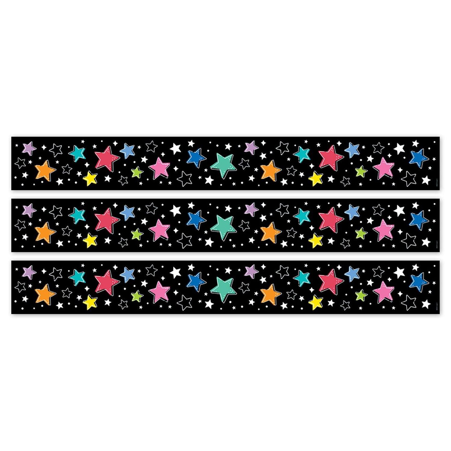 Star Bright Colorful Stars on Black EZ Border, 48 Feet Per Pack, 3 Packs - Loomini