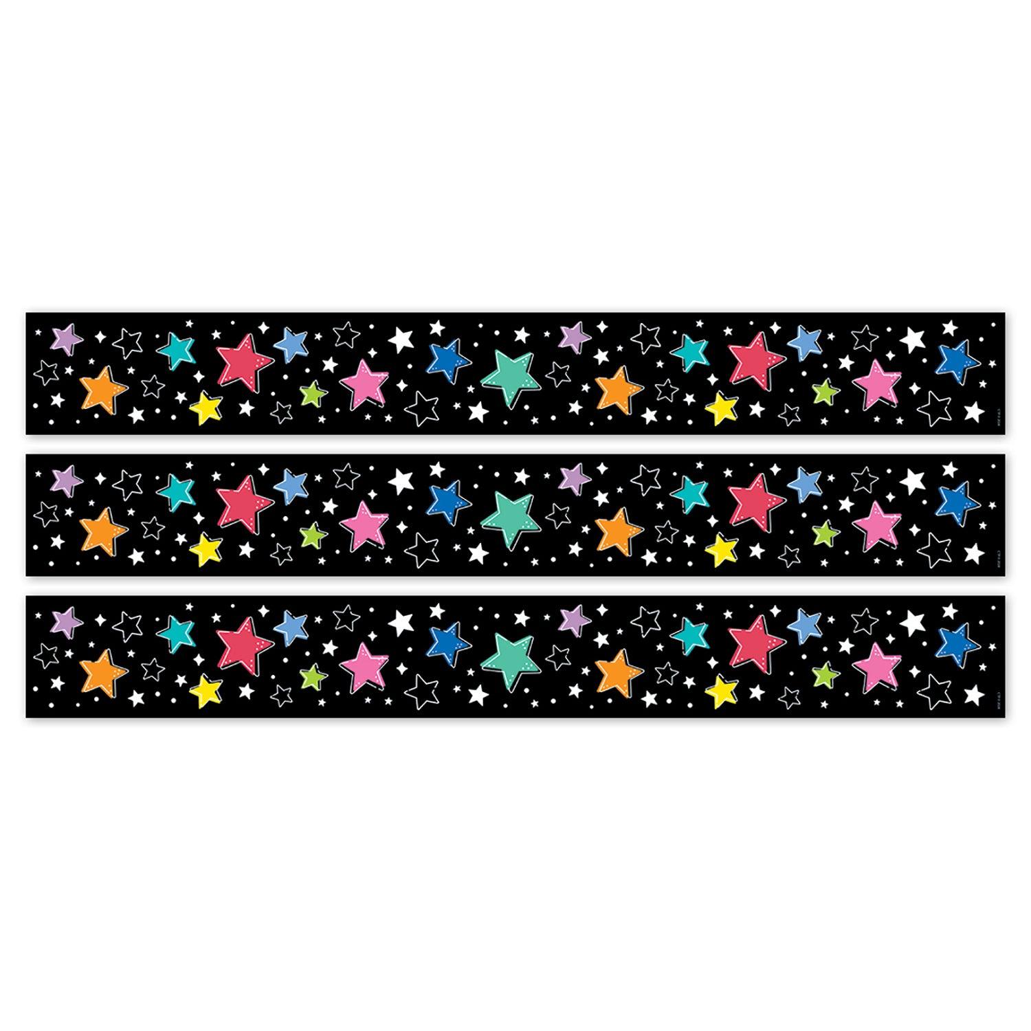 Star Bright Colorful Stars on Black EZ Border, 48 Feet Per Pack, 3 Packs - Loomini