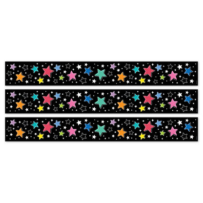 Star Bright Colorful Stars on Black EZ Border, 48 Feet Per Pack, 3 Packs - Loomini