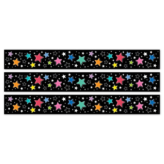 Star Bright Colorful Stars on Black EZ Border, 48 Feet Per Pack, 3 Packs - Loomini
