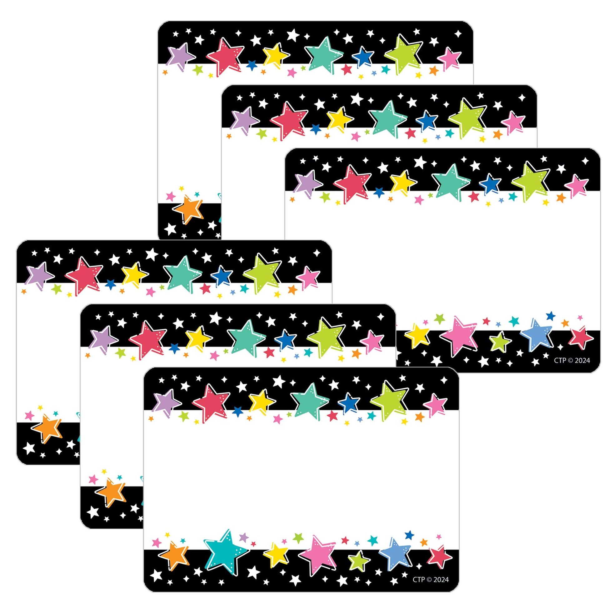 Star Bright Colorful Stars on Black Labels, 36 Per Pack, 6 Packs - Loomini