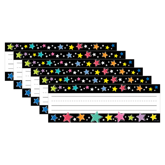 Star Bright Colorful Stars on Black Name Plates, 36 Per Pack, 6 Packs - Loomini