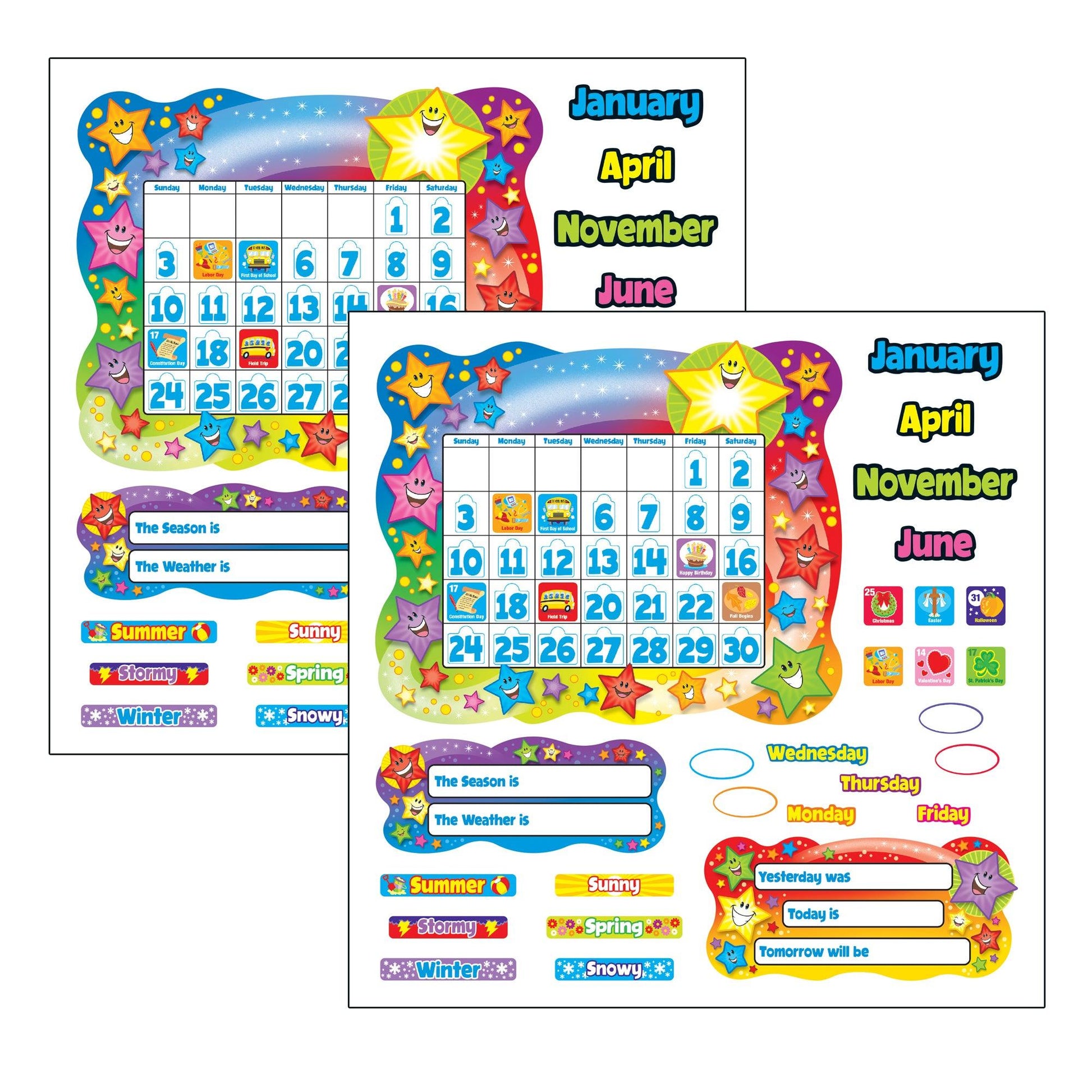 Star Calendar Bulletin Board Set, 2 Sets - Loomini