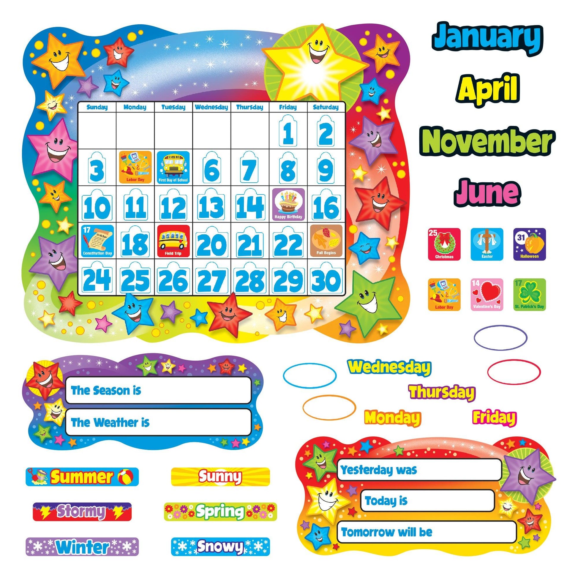 Star Calendar Bulletin Board Set - Loomini