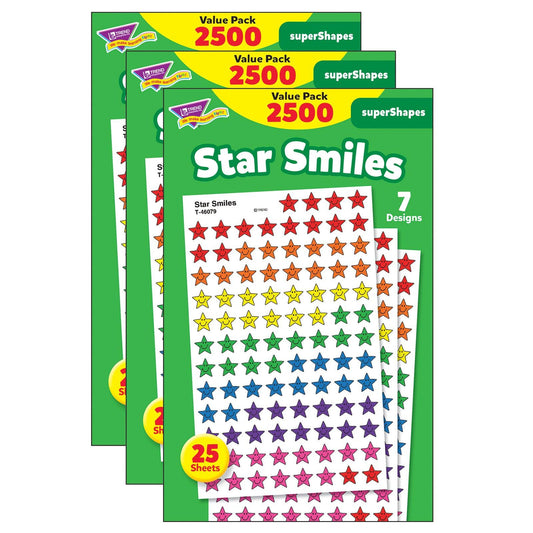 Star Smiles superShapes Stickers Value Pack, 2500 Per Pack, 3 Packs - Loomini