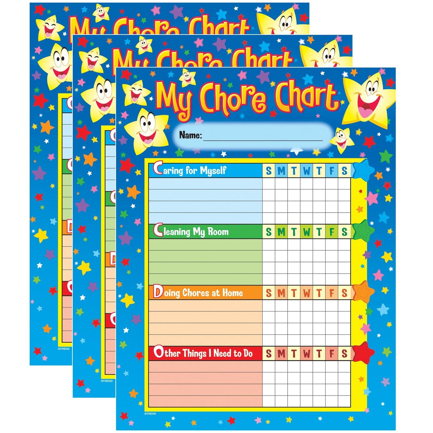 Stars Chore Charts, 25 Sheets Per Pad, Pack of 3 - Loomini