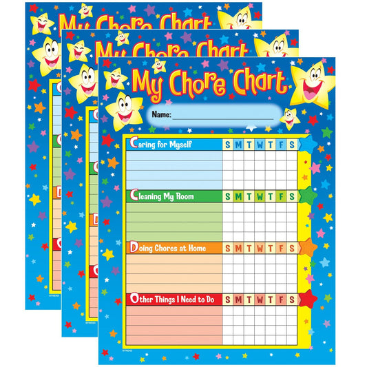 Stars Chore Charts, 25 Sheets Per Pad, Pack of 3 - Loomini