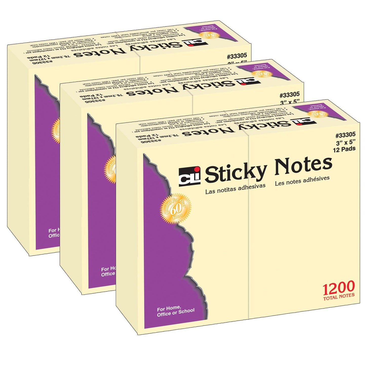 Sticky Note Pads, 3" x 5" Plain, 12 Per Pack, 3 Packs - Loomini