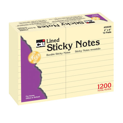 Sticky Notes, 4" x 6" Lined, 12 Pads - Loomini
