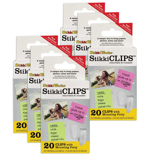 Stikki Clips with Mounting Putty, 20 Per Pack, 6 Packs - Loomini