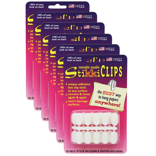 StikkiCLIPS™ Adhesive Clips, White, 20 Per Pack, 6 Packs - Loomini