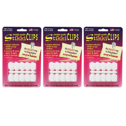 StikkiCLIPS™ Adhesive Clips, White, 30 Per Pack, 3 Packs - Loomini