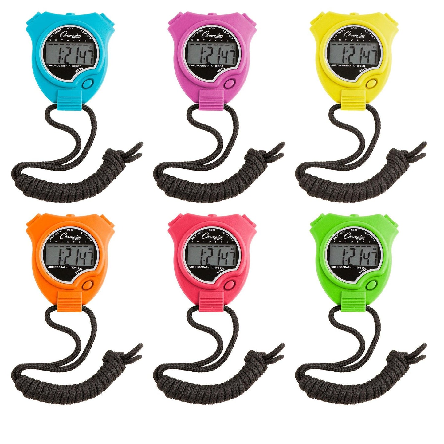 Stop Watch, Neon Colors, Set of 6 - Loomini