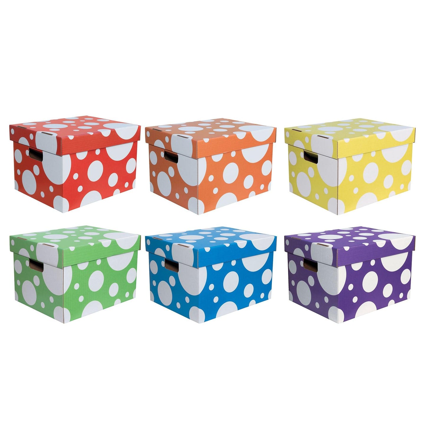 Storage Totes, 6 Assorted Polka Dot Colors, 10-1/8"H x 12-1/4"W x 15-1/4"D, Pack of 6 - Loomini
