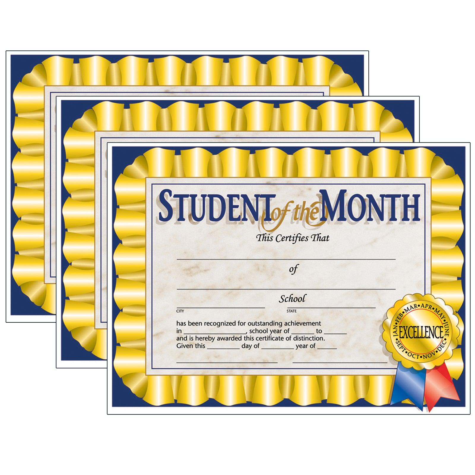 Student of the Month Certificate, 8.5" x 11", 30 Per Pack, 3 Packs - Loomini