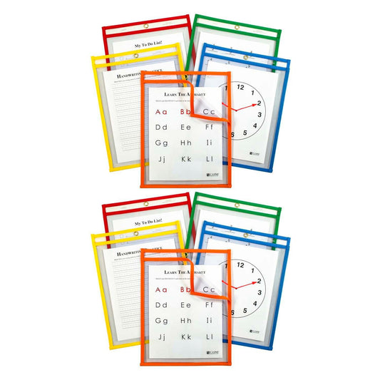 Super Heavyweight Plus Reusable Dry Erase Pockets - Study Aid, Assorted Primary Colors, 9 x 12, 5 Per Pack, 2 Packs - Loomini