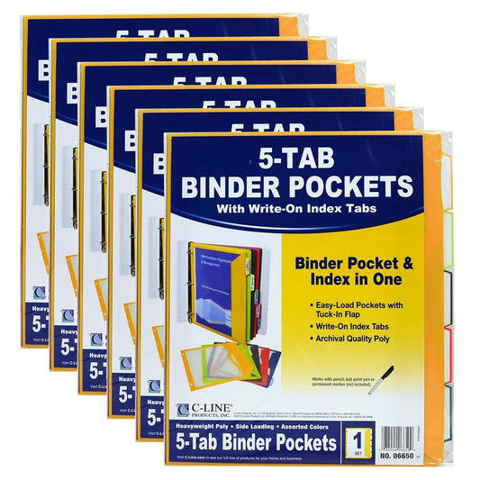 Super Heavyweight Poly Binder Pockets with Write-On Index Tabs, Assorted Colors, 8-1/2 x 11, 5 Per Set, 6 Sets - Loomini