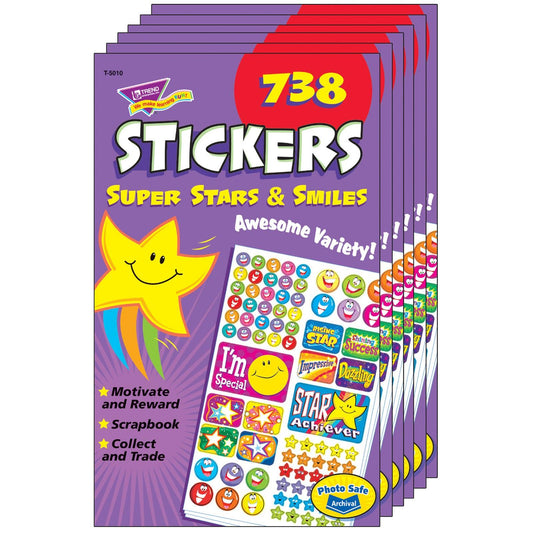 Super Stars & Smiles Sticker Pad, 738 Stickers Per Pad, 6 Pads - Loomini