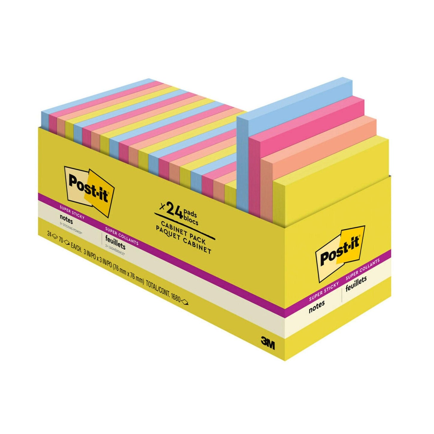 Super Sticky Notes - Summer Joy Collection - 3" x 3" Plain, 24-Pack - Loomini