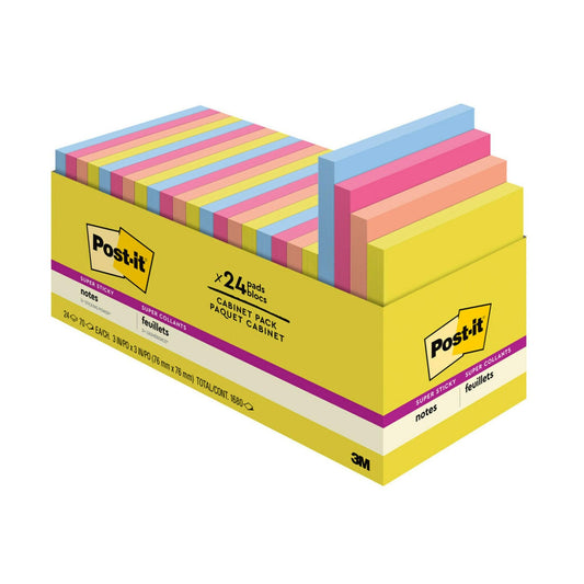 Super Sticky Notes - Summer Joy Collection - 3" x 3" Plain, 24-Pack - Loomini