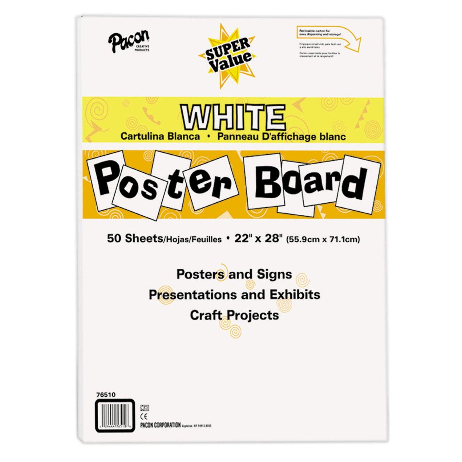 Super Value Poster Board, White, 22" x 28", 50 Sheets - Loomini