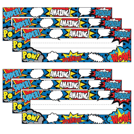 Superhero Flat Name Plates, 36 Per Pack, 6 Packs - Loomini
