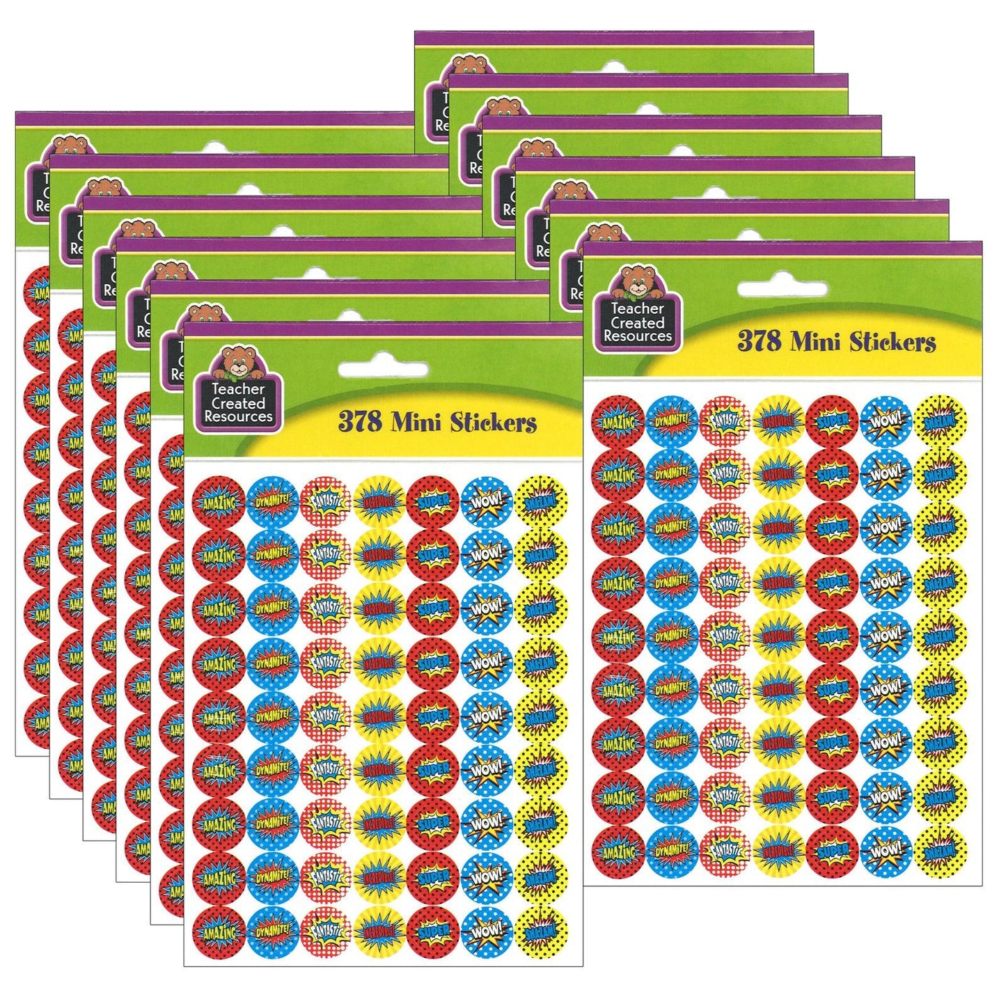 Superhero Mini Stickers, 0.5", 378 Per Pack, 12 Packs - Loomini