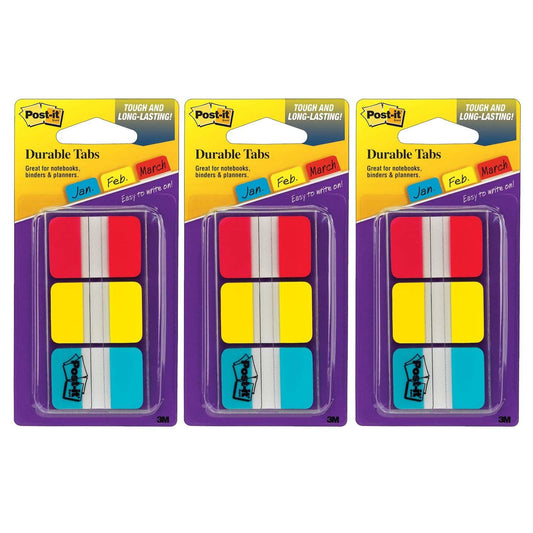 Tabs, 1" Solid, Red, Yellow, Blue, 66 Tabs & Dispenser Per Pack, 3 Packs - Loomini