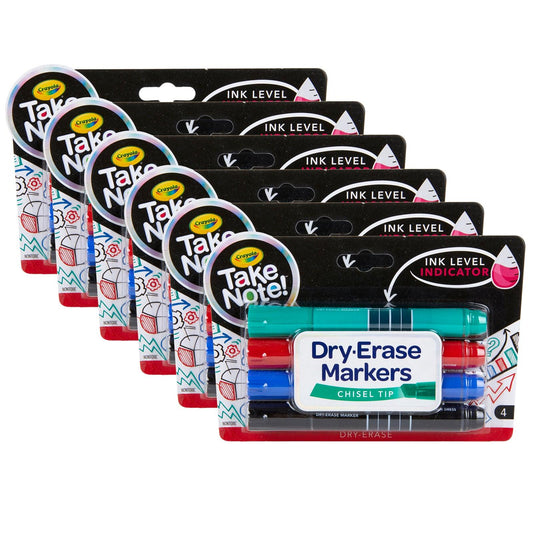Take Note Chisel Tip Dry Erase Marker, 4 Per Pack, 6 Packs - Loomini