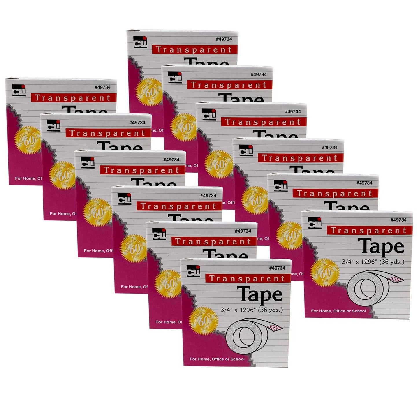 Tape - Transparent - 3/4" Wide x 1296" - 1" Core - 12 Rolls - Loomini