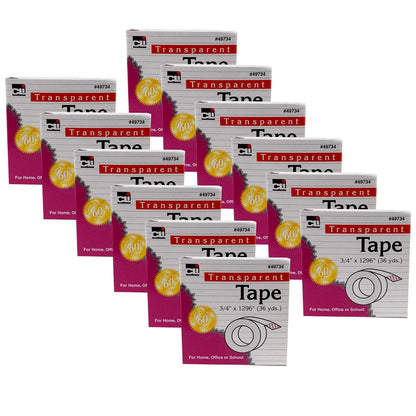 Tape - Transparent - 3/4" Wide x 1296" - 1" Core - 12 Rolls - Loomini