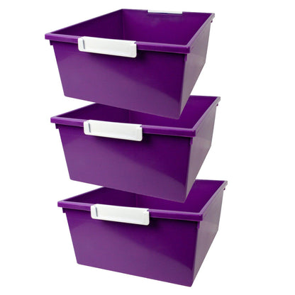 Tattle® Tray with Label Holder, 12 QT, Purple, Pack of 3 - Loomini