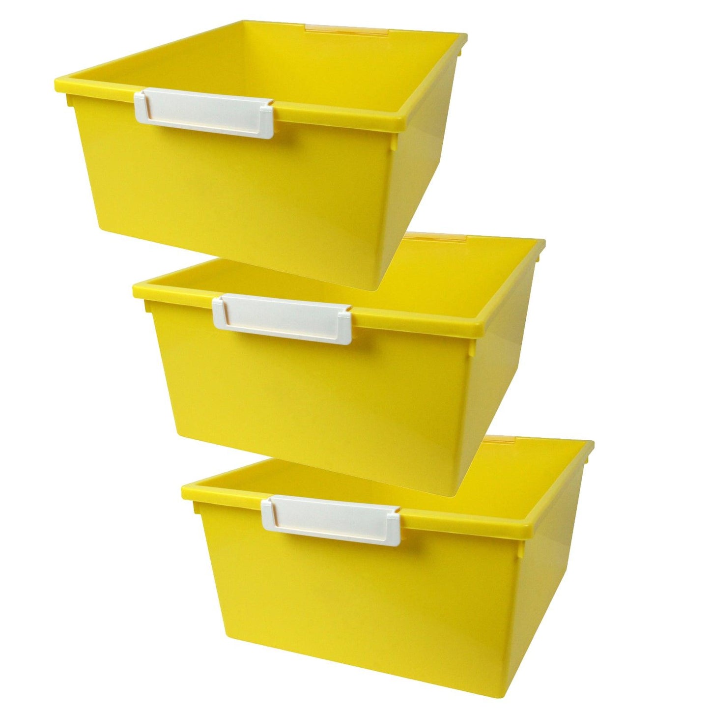 Tattle® Tray with Label Holder, 12 QT, Yellow, Pack of 3 - Loomini