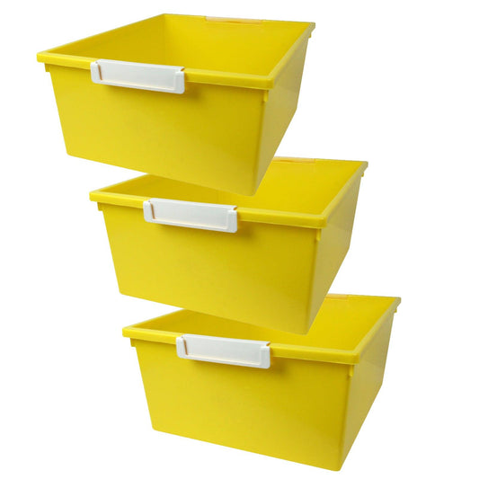 Tattle® Tray with Label Holder, 12 QT, Yellow, Pack of 3 - Loomini