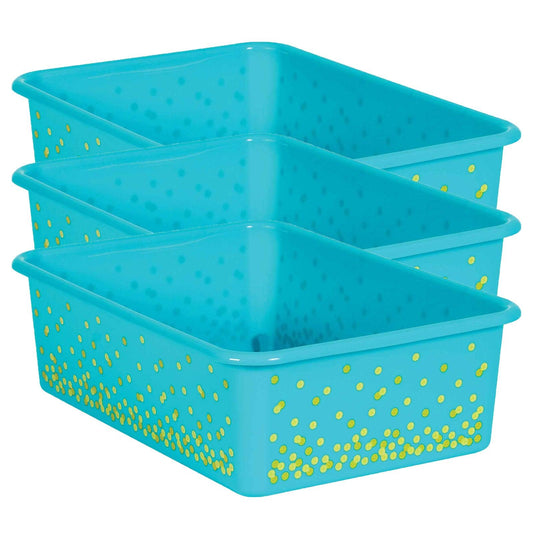 Teal Confetti Large Plastic Storage Bin, Pack of 3 - Loomini
