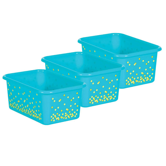 Teal Confetti Small Plastic Storage Bin, Pack of 3 - Loomini