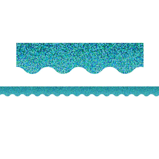 Teal Sparkle Scalloped Border Trim, 35 Feet Per Pack, 6 Packs - Loomini