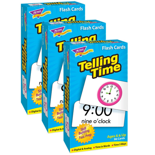 Telling Time Skill Drill Flash Cards, 3 Packs - Loomini