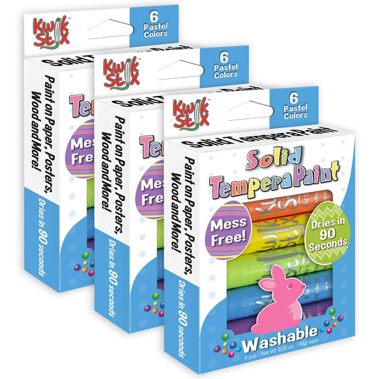 Tempera Paint Sticks Easter Edition, Pastel Colors, 6 Per Pack, 3 Packs - Loomini