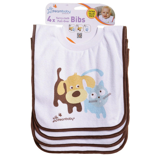 Terry Cloth Pullover Bibs - 4 Pack Cute Pets - Loomini
